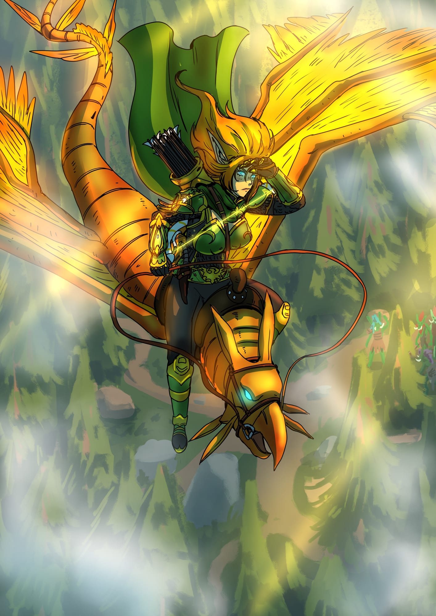 Dragonhawk Rider.
[Current IC time; In the Hinterlands; With Thalar'ishtu, the Dragonhawk.]

Artist: @bfporker on Fiverr