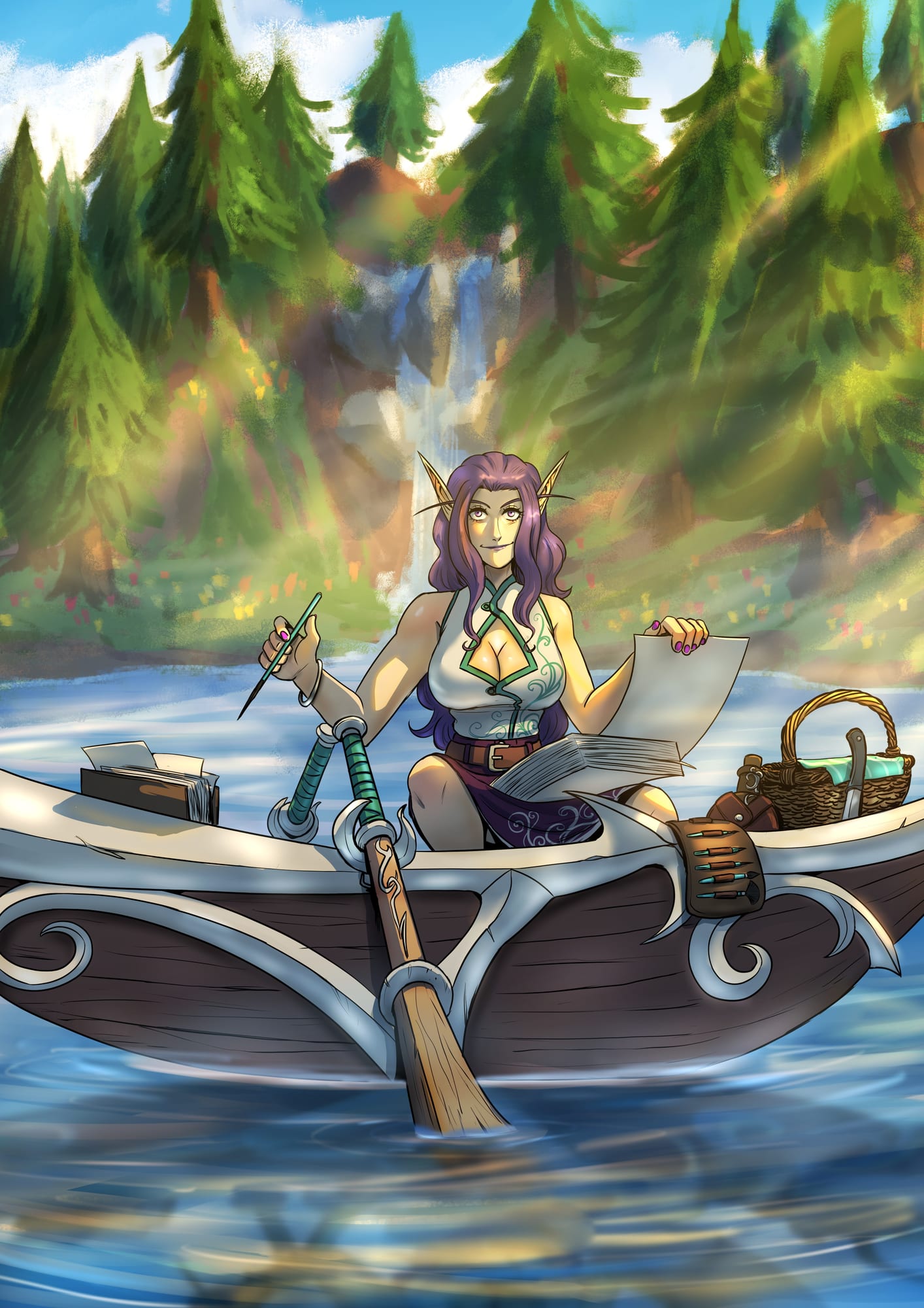 Sketching. [Approximately 1 year ago IC time; In Quel'Danil Lodge, the Hinterlands.] Artist: @bfporker on Fiverr