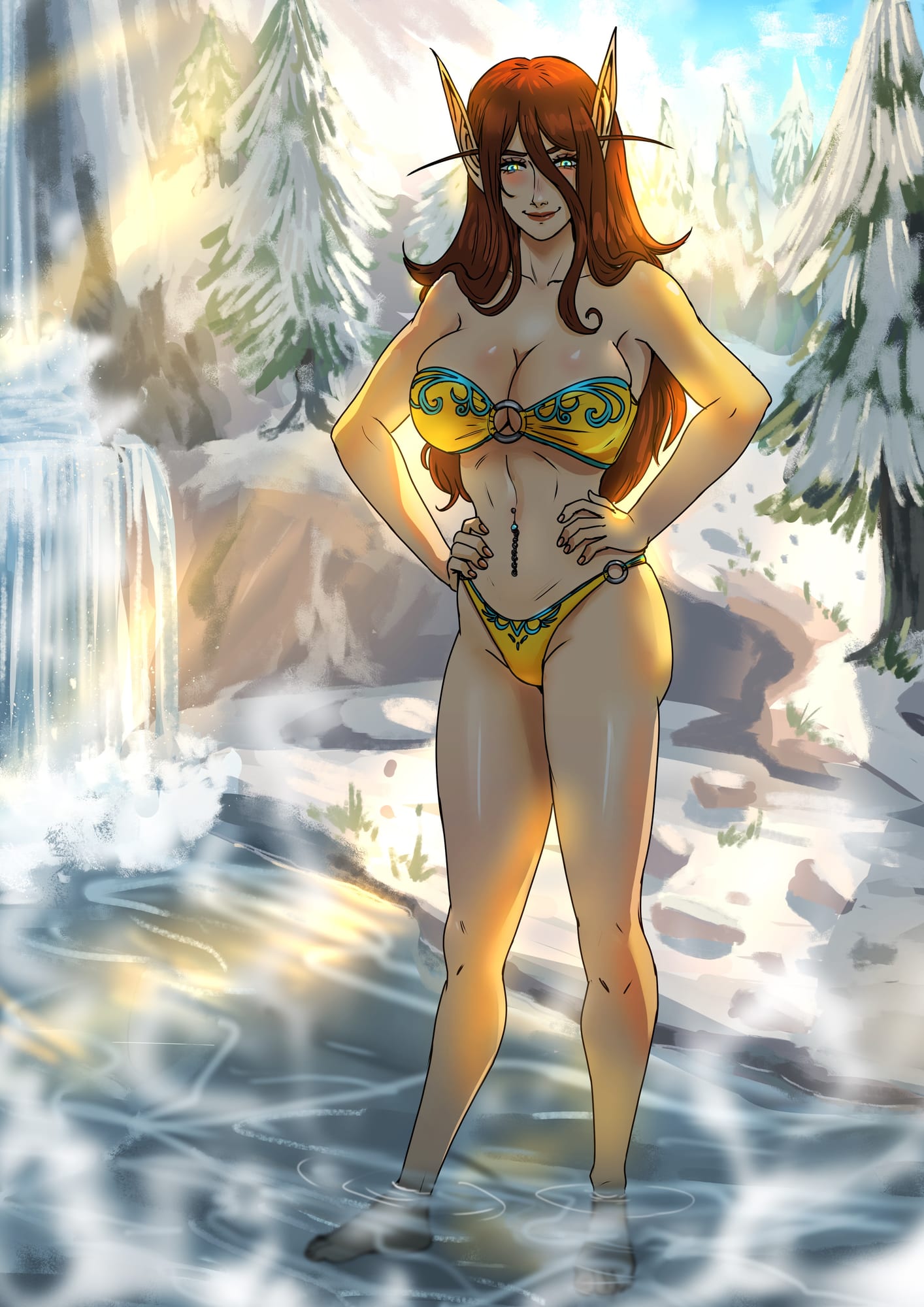 Hotsprings. [Appoximately 5 years go IC; Somewhere in Winterspring] Artist: @bfporker on Fiverr