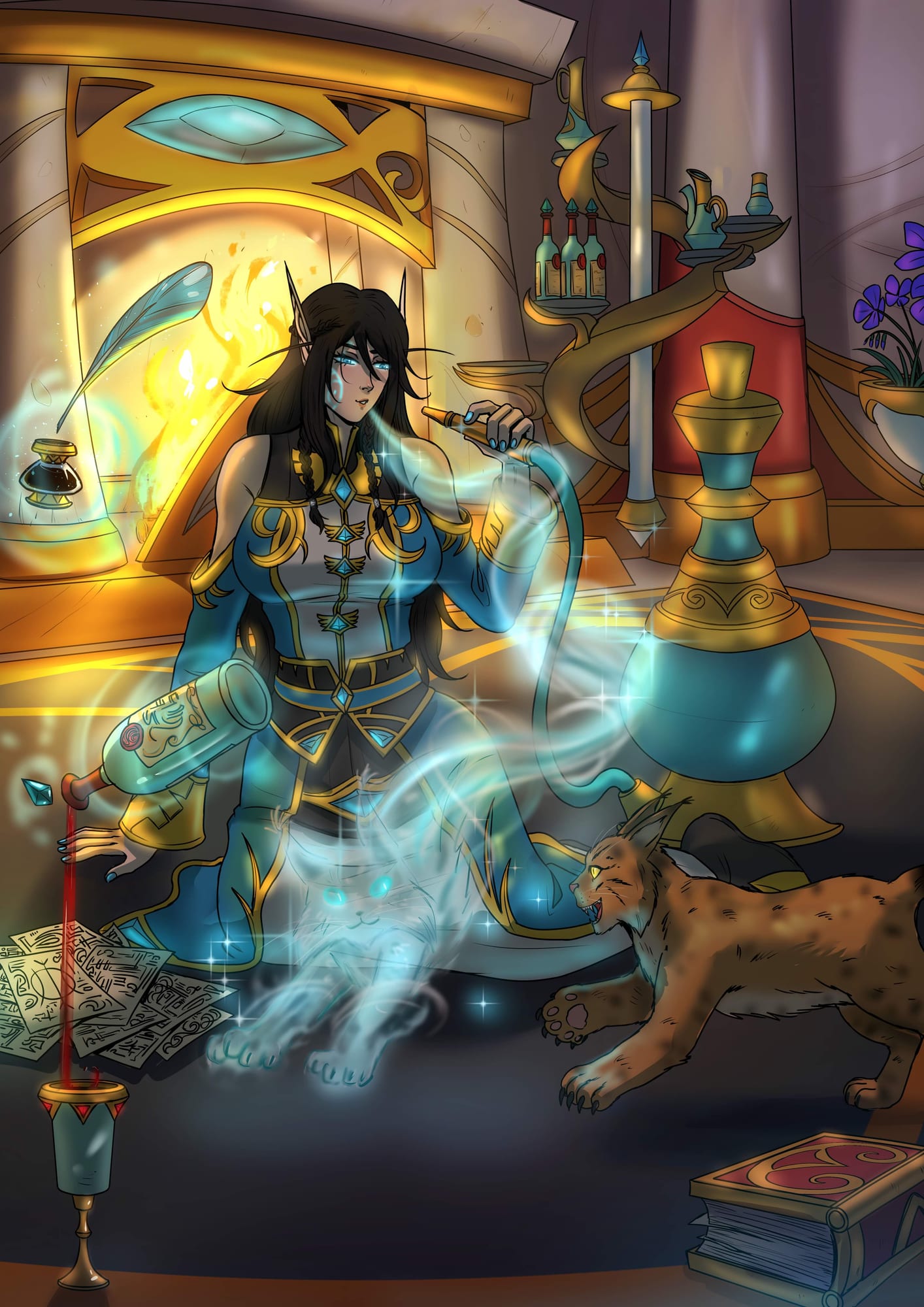 Leisure. [Current IC time; Ansana Estate, Sunstrider Vale, Quel'Thalas.] Artist: @bfporker on Fiverr