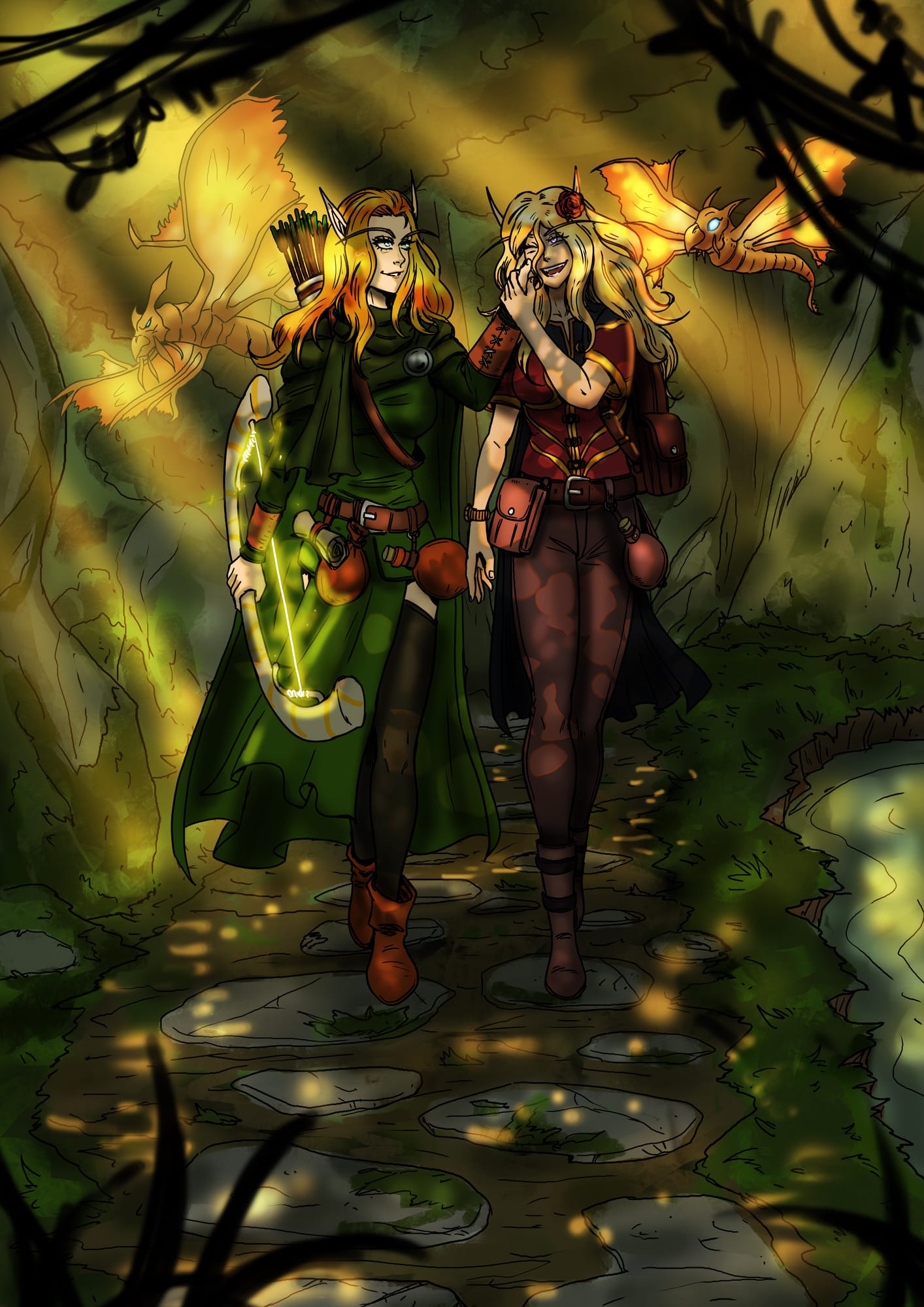 Loving couple. [Current IC time; In Feralas; With Zarilia Ansanë] Artist: @bfporker on Fiverr